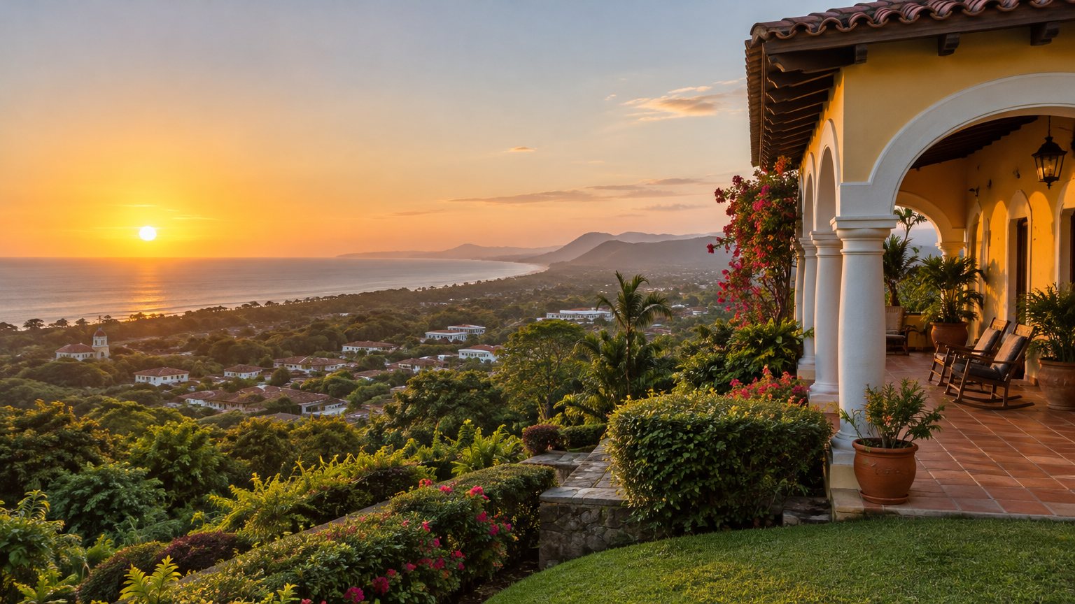 Corredor de una quinta colonial en Carazo con vista al mar